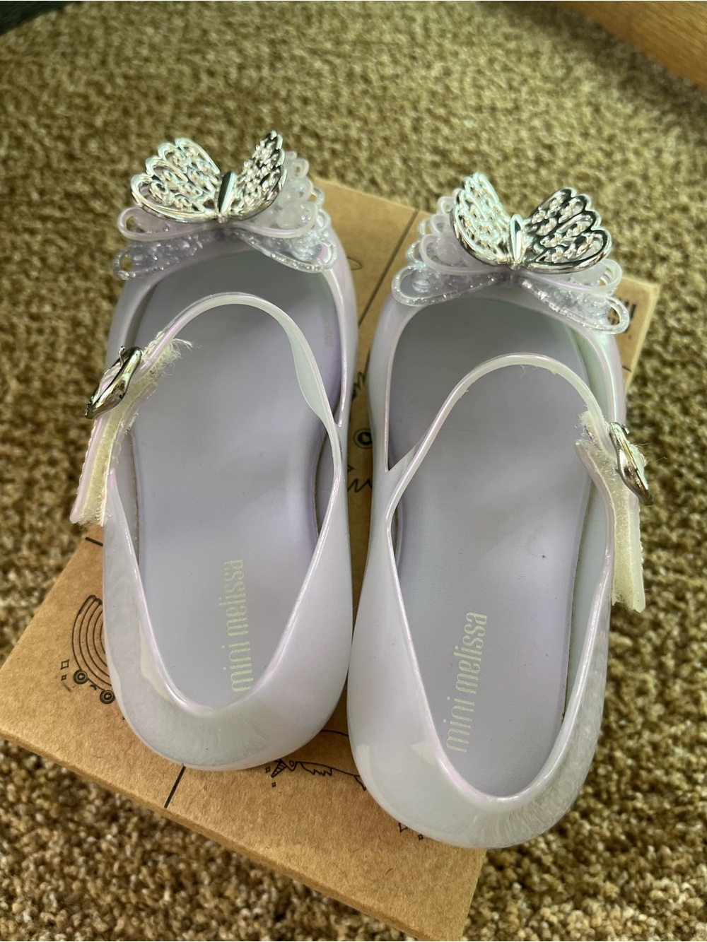 Mini Melissa Iridescent Lavender Mary Janes with Silver Butterfly - Picture 6 of 11